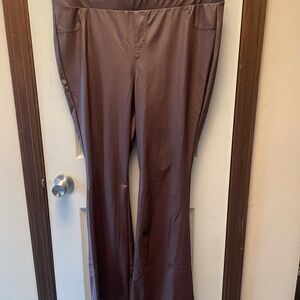 Brown Faux Leather Flare Pants